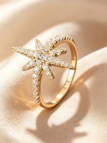 1pc Fashion Cubic Zirconia Octagonal Star Shaped Decorative Ring, Suitable For Teenagers Daily Wear - Multicolor - View 2