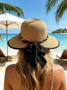 Women's Wide Brim Straw Hat, Comes With Adjustable Chin Strap Windproof Rope, Summer Large Brim Sun Hat, Rollable Portable Design Beach Hat, Lightweight Suitable For Swimming, Outdoor, Travel - A - View 8