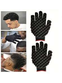 Curly Hair Sponge Gloves, Magic Curl Scissors Twist Sponge Glove Brush, Black Hair Brush Sponge For Men's Curly Hair, African Natural Hair, Gift, Hair Styling Accessories, Hair Styling Tools - Multicolor - View 1