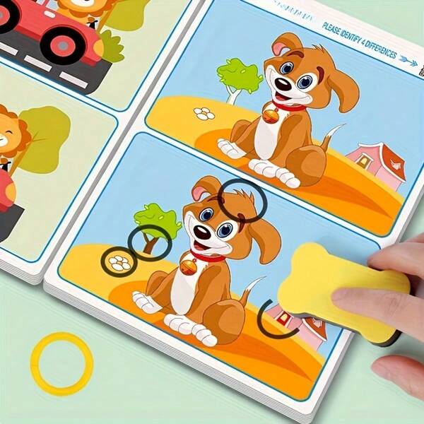 64 Pages Spot The Difference Focus Training Cards With 2 Pens + 1 Eraser, Erasable And Reusable, Graduated Difficulty Design, Develop Patience And Observation Skills, Perfect Holiday Gift And Christmas Stocking Filler