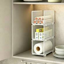 1pc Large Capacity Stackable Coated Metal Storage Rack, Rust-Proof Ventilated No-Assembly Storage Shelf, White Rectangular Mesh Divider Rack, Kitchen Pantry Cabinet Vertical Organizer, Suitable For Housewarming Gift, Daily Home Use, All Seasons - View 8