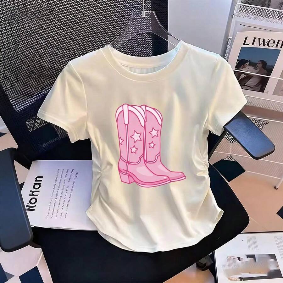 DailyTheme New York USA Letter Print Crew Neck T-Shirts American Flag Dress Casual Wear Y2k USA Graphic T-Shirt Fashion Top Short Sleeve Streetwear Re - White - View 1