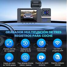 Dash Cam Front And Rear Inside 3 Channel Dashcam For Cars 1080P With 32GB Card Adjustable Lens 3 Ways Triple Camera With Night Vision, G-Sensor, Loop Recording, Parking Monitor - Y98 - View 2