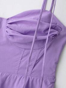 Women's Spaghetti Strap Ruffle Sleeveless Fashion Fitted Bustier Top Summer - Violet Purple - View 3