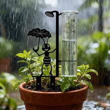 戶外雨量計附玻璃量杯，金屬防蟻雨量計，適用於花園、院子、露台與草坪，大字易讀 - A - 查看 5