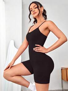 1pc Fashionable Camisole Yoga Jumpsuit With Built-In Bra, Sexy Bodycon One-Piece Athletic Romper - Black - View 1
