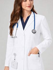cimmuovere Women's Long Sleeve Multi-Pocket Scrubs Nurse Uniform, Workwear For Dentist, Healthcare, Pet Hospital, Laboratory, White Coat Spring Fall - White - View 4