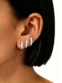 Pendientes elegantes decorados con garra de rhinestone - Accesorio diario hipoalergénico y de moda, regalo de combinación perfecto - Plateado - Ver 11