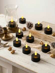 6/12/24pcs Flameless Candle Lights, With Timer Remote Control, Battery Operated, Odorless Flameless Mini Wishing Candles, Suitable For Halloween, Christmas, Valentine's Day, Gifts, Birthday, Proposal, Wedding, Party - Black - Warm Glow - View 3
