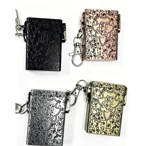 1PC Press-To-Pop Lid Pressure-Resistant Moisture-Proof Portable Ashtray, Vintage Embossed Metal Mini Cigarette Case With Lobster Clasp Keychain, Portable Pocket Cigarette Holder Box For Slim Cigarettes, Waterproof Shockproof Smoking Accessory Gift For Men, Ideal Gift Choice, Vintage Relief Pattern Metal Cigarette Holder With Detachable Key Ring, Compact Waterproof Pocket Cigarette Box For Slim Cigarette Butts, Unique Gift For Outdoor Travel Smokers