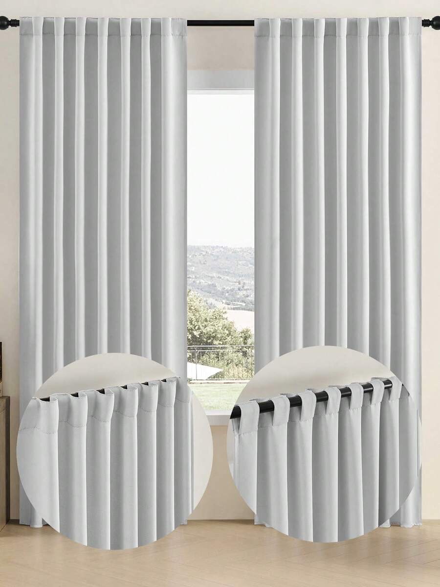 1pc/2pcs Grommet Blackout Curtains, Outdoor Blackout Curtains, Home Blackout Curtains, Kitchen Curtains, Room Decor Curtains, Outdoor Decor Curtains, Window Decor Curtains, Black Curtains, White Curtains, Blackout Curtains, Thermal Insulated Curtains, Solid Color Minimalist Modern Polyester Blend Polyester Fiber Bedroom Living Room Balcony Grommet Curtains - White Gray - View 1