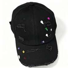 1pc New Korean Style Distressed Baseball Cap For Women, Spring/Summer Sun Protection Rhinestone Sun Hat, Versatile Soft Top Baseball Cap, Makes Face Look Smaller - Multicolor - View 9