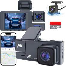 Dash Cam Front And Rear Inside 3 Channel Dashcam For Cars 1080P With 32GB Card Adjustable Lens 3 Ways Triple Camera With Night Vision, G-Sensor, Loop Recording, Parking Monitor - Y98 - View 1