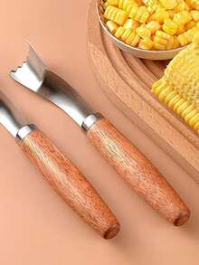 1pc Stainless Steel Corn Peeling Tool With Wooden Handle, Manual Corn Kernel Remover, Outdoor BBQ Camping Kitchen Fruit Vegetable Salad Prep Tool, Corn Kernel Remover, Home Salad Ingredient Processing Tool, Serrated Quick Corn Kernel Shaver, Fruit Vegetable Slicing Gadget - View 7