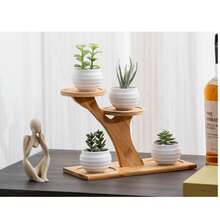 多層植物架 - 時尚圓形木製底座展示架，適合小型盆栽植物、多肉植物等。完美適用於居家、辦公室和陽台裝飾，人造植物家居裝飾，送禮佳品。 - 查看 9