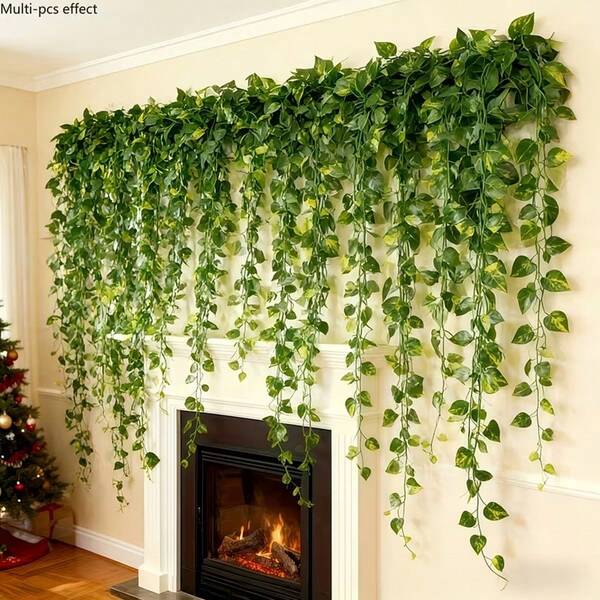 12pcs Artificial Ivy Wreath Set, With Realistic Vines, Suitable For Bedroom Or Room Wall Decor, Green Leaves, Great For Jungle Theme Party And Wedding Decoration