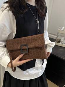 Women's Clutch Bag, Fashionable Leopard Print Small Square Bag, Flap Handbag - Coffee - View 6
