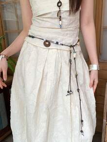 1pc Coffee Brown Polyester Vintage Bohemian Beaded Woven Waist Rope For Women - Coffee - View 4