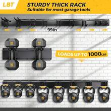 LBT 99" Garage Tool Organizer Wall Mount - 1000lbs Garden Tool Organizer With Adjustable Hooks, Heavy Duty Metal Garage Storage Rack, Anti-Rust Shed Rack Holder Hanging Rake Broom Mower Snowboard - ColorC - View 2