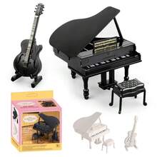 Luxury Black Miniature Piano & Guitar Set, Exquisite Replica Musical Instruments With Piano Stool & Sheet Music, Fine Lacquered Texture, Suitable For 1:12 Dollhouse Decor And Desktop Artistic Display, Perfect For Collection And Gifting - Multicolor - View 5