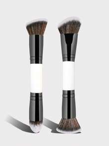 2/4pcs Professional Dual-Ended Makeup Brush Set, Foundation Brush, Blush Brush, Powder Brush, Eyeshadow Brush, Concealer Brush, Highlighter Brush, Blending Brush. Soft Fiber Bristles, Portable For Travel Use, Perfect Gift For Women And Girls. Makeup Brush Set, Makeup Brush Tool Kit, Complete Makeup Tool Set, Makeup Brush Gift Set - Black and White - View 2