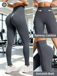 Women's High Waist Elastic Waist Tight Fitting Sports Leggings Fall - Dark Grey - View 8