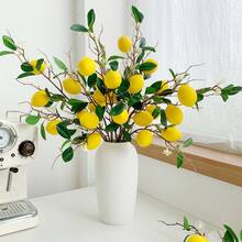 1/2pc Artificial Lemon Branch, 8-Head Faux Lemon With Stem, Kitchen Decor Party Spring Summer Decoration (Yellow) - Multicolor - View 9