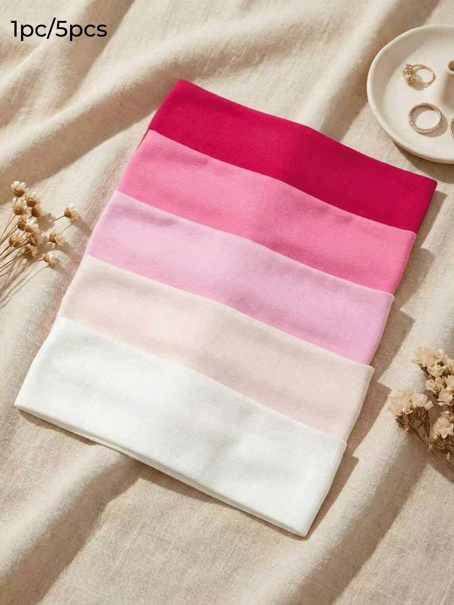 1PC/5pcs Bando Wanita Warna Polos Cocok untuk Pemakaian Sehari-hari - MultiWarna - View 1