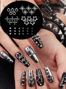 1 Caixa de Decorações de Arte de Unhas Góticas, Decorações de Arte de Unhas Góticas Punk, Decorações de Arte de Unhas Y2K, Acessórios de Arte de Unhas DIY para Salão de Unhas, Suprimentos de Arte de Unhas, Encantos de Unhas - Multicolorido - Visão 4