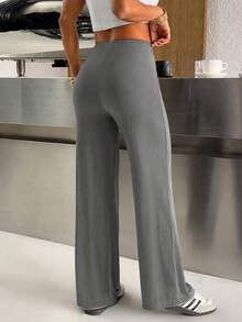 Women's Casual Wide Leg Joggers - Gray Pants, Drawstring Waist, Elastic Waistband, Comfortable Loose Fit Fall - Grey - View 3