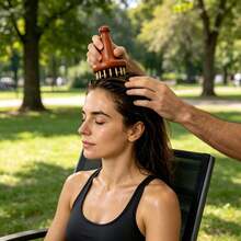 Handheld Wooden Head Massager | Brass Needle Scalp Massage Tool For Relaxation & Tension Relief - Brown - View 5