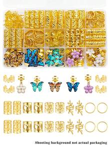 Juego de 65 piezas de anillos para el cabello con mariposas y camelias de colores - Elegantes puños para el cabello, joyería para el cabello estilo bohemio para trenzas y rastas de mujeres, clips para el cabello, pinzas de garra - Dorado - Ver 1