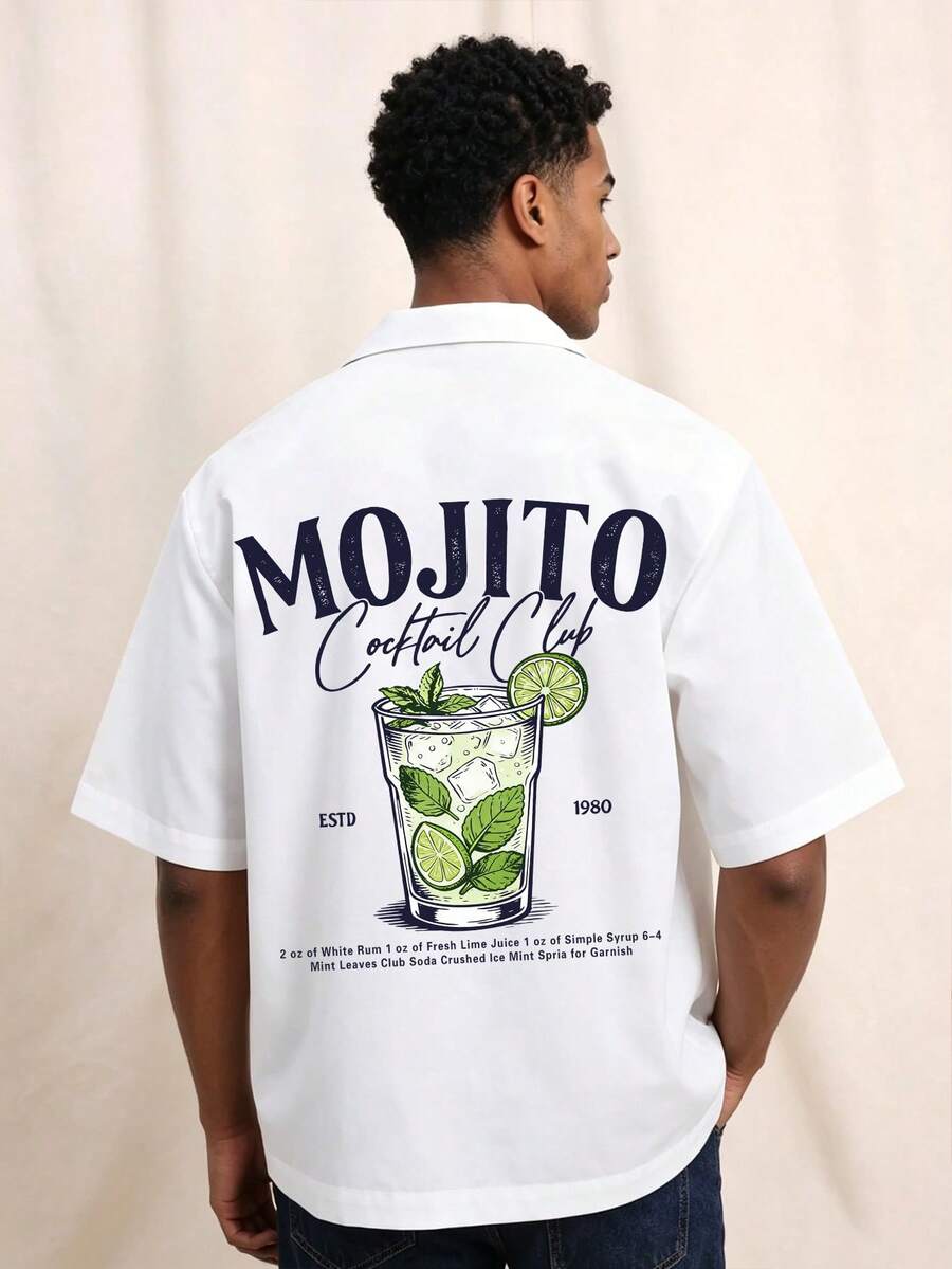 Men's Summer Fashion Cocktail Pattern Short Sleeve Shirt Casual Daily Wear - White - View 1