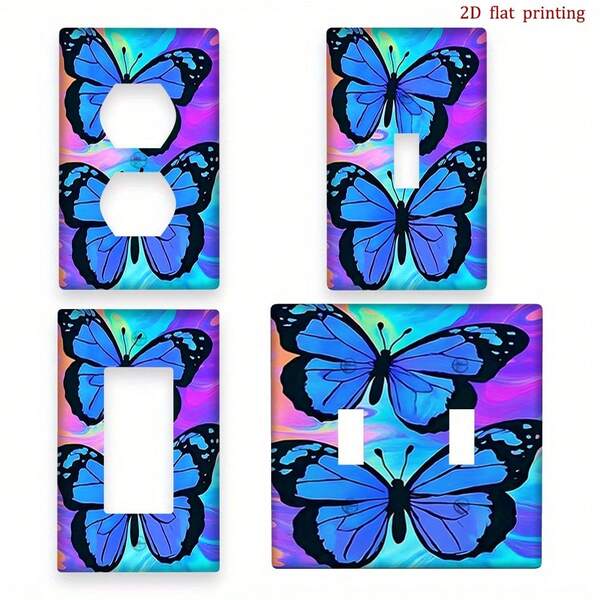 1pc Blue Wings Light Switch Wall Plate Cover - Glossy Iridescent Faceplate With Easy /Adhesive/Screw Mount, Fits Single/Double Switches & Outlets, - Home,, Room (Pink/Purple/Blue, 2D Flat
