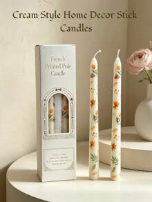 2/4pcs French Floral Print Long Taper Candles, Long Stem Candle Size 0.86*9.84 Inches, Create Warm Atmosphere, Suitable For Home Decor, Hotel Decor, Table Setting, Women's Gift, Birthday Gift - Candle - View 2