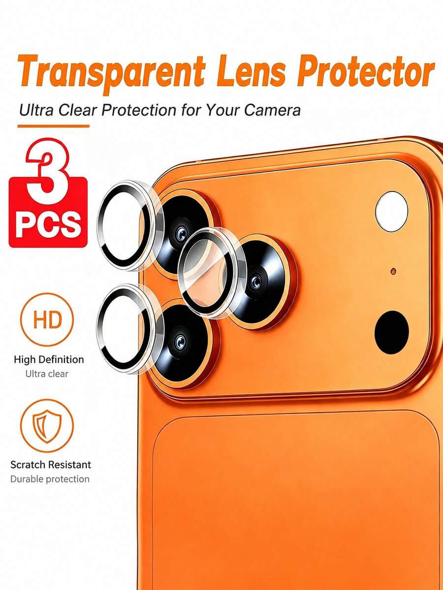 3pcs High Definition Camera Lens Protector Film, Compatible With IPhone 17 Pro Max/17 Pro/17/16 Pro Max/16 Plus/16/15 Pro Max/14/13/12/11, Crystal Clear Lens Cover, Ultra-Thin Protection, Scratch-Resistant, Wear-Resistant, Shock-Proof Design - Clear - View 1