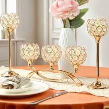 Candelabro de vela de hierro dorado/plateado, ideal para decoración del hogar, bodas, fiestas, aniversarios, Halloween, Navidad, vacaciones, invierno, decoración romántica, cumpleaños, regalos de graduación y talla grande ocasiones. - Multicolor - Ver 2