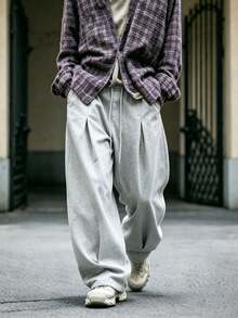 Men's Spring/Autumn Casual Fashion Outdoor Streetwear Minimalist Couple Matching Long Pants - Grey - View 1