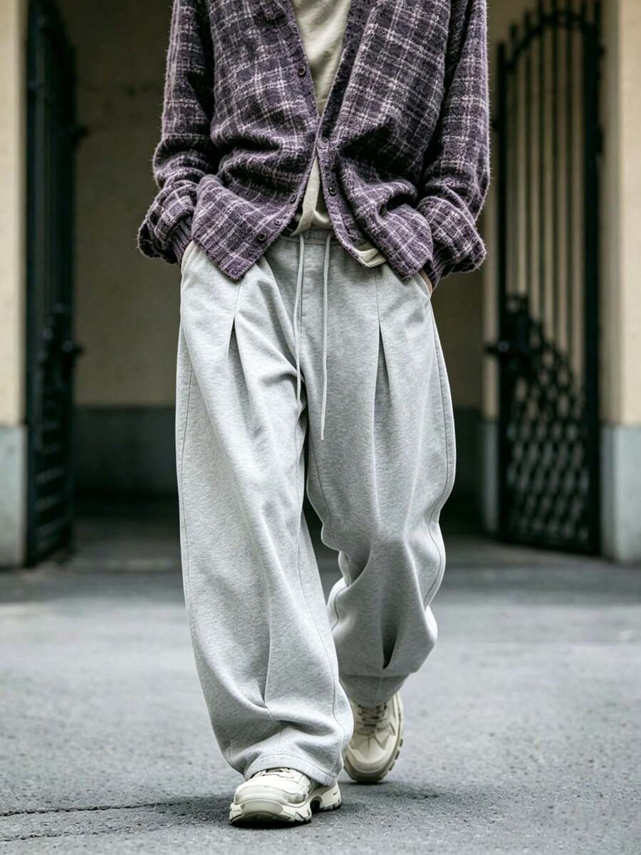 Men's Spring/Autumn Casual Fashion Outdoor Streetwear Minimalist Couple Matching Long Pants - Grey - View 1