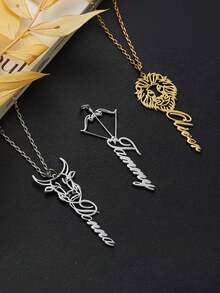 [Personalizzato] 1 pezzo Collana con ciondolo personalizzato con tema dei 12 segni zodiacali e 12 costellazioni, materiale in acciaio inossidabile, placcato oro, collana con nome della serie grafica zodiacale, regalo di gioielleria personalizzato, regalo di compleanno, regalo per le vacanze, regalo per amici, famiglia, regalo per lei - Multicolore - Visualizzare 8