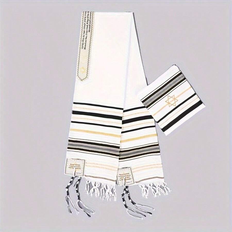 1Pc Blue Red Candlestick Shawl Morning Shawl Scarf 52cmx180cm - Black Six-pointed Star - View 1
