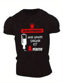 Mon Groupe Sanguin Est Men's Short Sleeve T-Shirt Summer T-Shirt Top - 黑色 - 查看 1