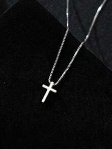 1PC Men's Minimalist Silver Color Cross Pendant Necklace, Casual Everyday Necklace, Birthday Gift - Necklace - View 2