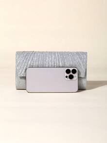 Pochette enveloppe froncée à paillettes argentées, sac de soirée élégant avec bordure ondulée, sac à main formel avec bandoulière chaîne amovible pour mariage, bal de promo, cocktail - Argent - Voir 4