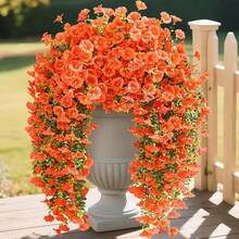 1/3/60pcs UV-Resistant Artificial Flower Vines - Realistic Red And Orange Faux Plants, Suitable For Home, Garden, Wedding Decor And Holiday Celebrations - No Container Included, Wedding Greenery | Porch Decor | UV-Resistant Vines, Artificial Outdoor Plants - Burnt Orange - View 6