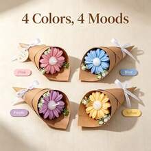 1PC Mini Daisy Flower Bouquet Scented Candle,4.3in/11cm Kraft Paper Wrapped Aromatherapy Soy Wax Candle,Decorative Table Ornament,Home Fragrance Decor,Gift For Women,Birthday Holiday Wedding Favor - B - View 6
