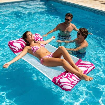 Foldable PVC Inflatable Water Hammock, Striped Adult Swimming Mat, Summer Beach And Pool Float, Sun Mat, Beach Essential, Comes With 1 Random Color Air Pump.