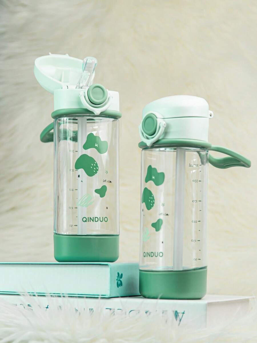 1個 380ml 兒童吸管杯 學生水壺 可鎖防漏耐摔 Tritan 材質 附刻度與手把 適合日常使用 可愛禮物 - 清靚款綠色 - 查看 1