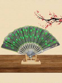1Pc D EXCEED Lace Spanish Fan, Handheld Chinese Folding Hand Fan For Women Spanish Flamenco Gift With Embroidered Sequin Photo Prop Prom Wedding Decor - A - View 16