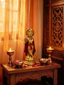 1pc Handmade Golden Radha Statue, Resin Sacred Couple Sculpture, Home Temple Decor, Diwali Wedding Gift - Multicolor - View 16